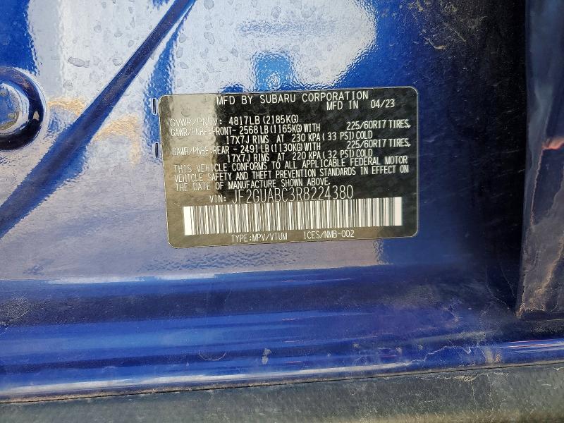 2024 Subaru Crosstrek მანქანა იყიდება აუქციონზე, vin: JF2GUABC3R8224380, აუქციონის ნომერი: 47903576