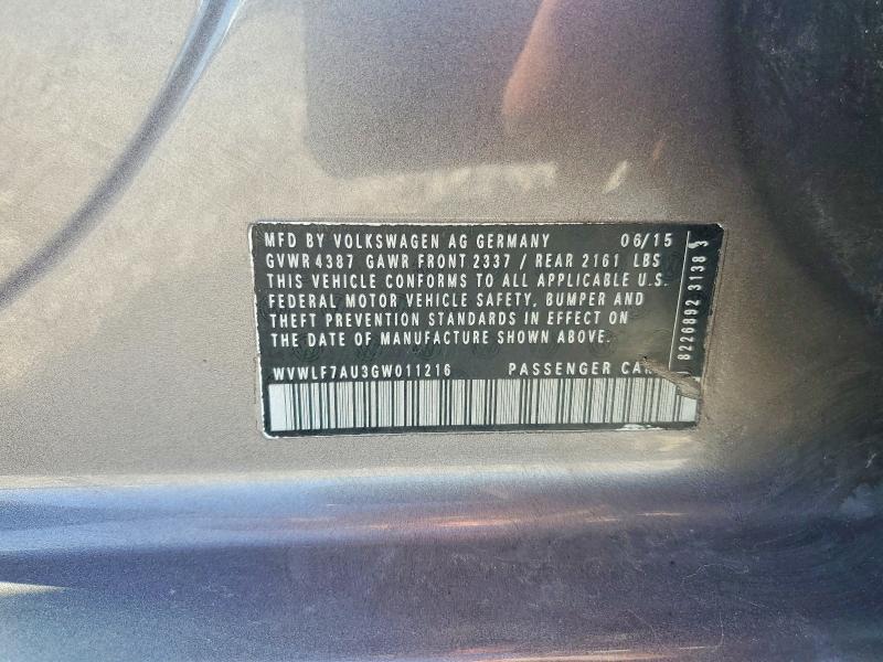 Продажа на аукционе авто 2016 Volkswagen Golf R, vin: WVWLF7AU3GW011216, номер лота: 49857476