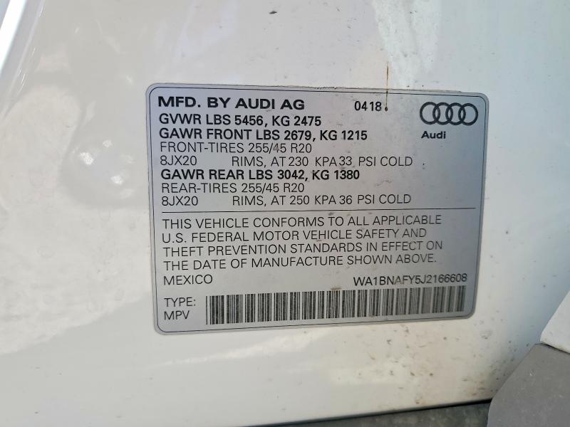 Продажа на аукционе авто 2018 Audi Q5, vin: WA1BNAFY5J2166608, номер лота: 49743136