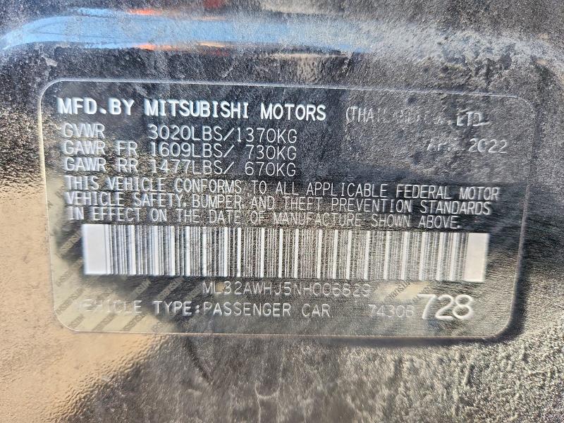 48657326 :رقم المزاد ، ML32AWHJ5NH006829 vin ، 2022 Mitsubishi Mirage مزاد بيع