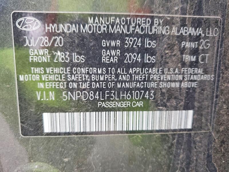 2020 Hyundai Elantra მანქანა იყიდება აუქციონზე, vin: 5NPD84LF3LH610743, აუქციონის ნომერი: 51792026