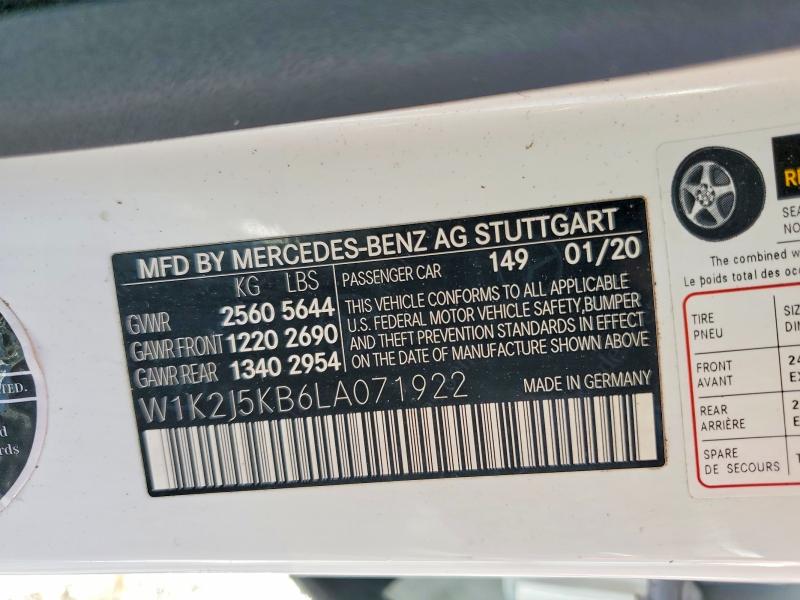 Aukcja sprzedaży 2020 Mercedes-benz Cls, vin: W1K2J5KB6LA071922, numer aukcji: 49504496