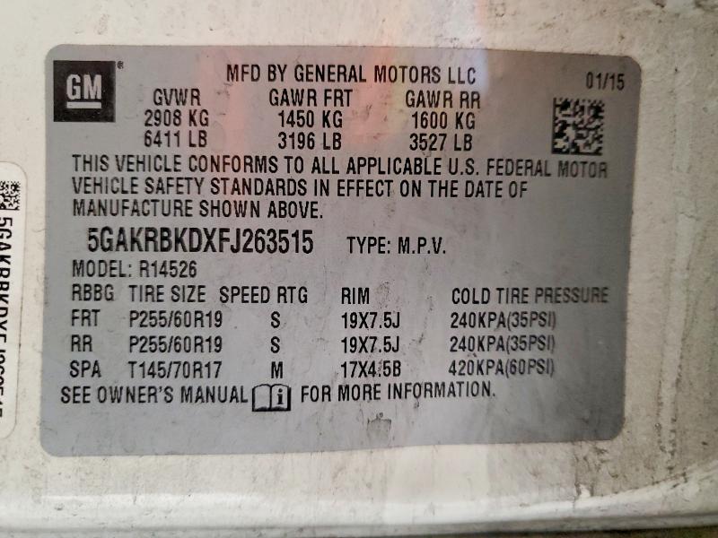 Продаж на аукціоні авто 2015 Buick Enclave, vin: 5GAKRBKDXFJ263515, номер лоту: 49605306