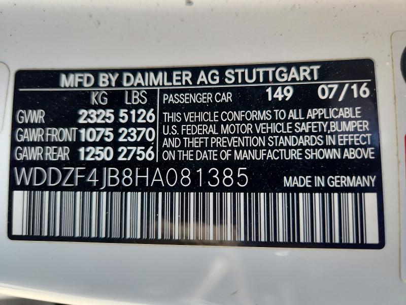 Aukcja sprzedaży 2017 Mercedes-benz E, vin: WDDZF4JB8HA081385, numer aukcji: 51715336