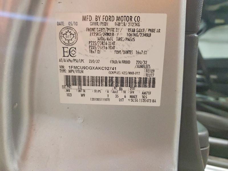 Продаж на аукціоні авто 2010 Ford Escape, vin: 1FMCU9DGXAKC92741, номер лоту: 50081126