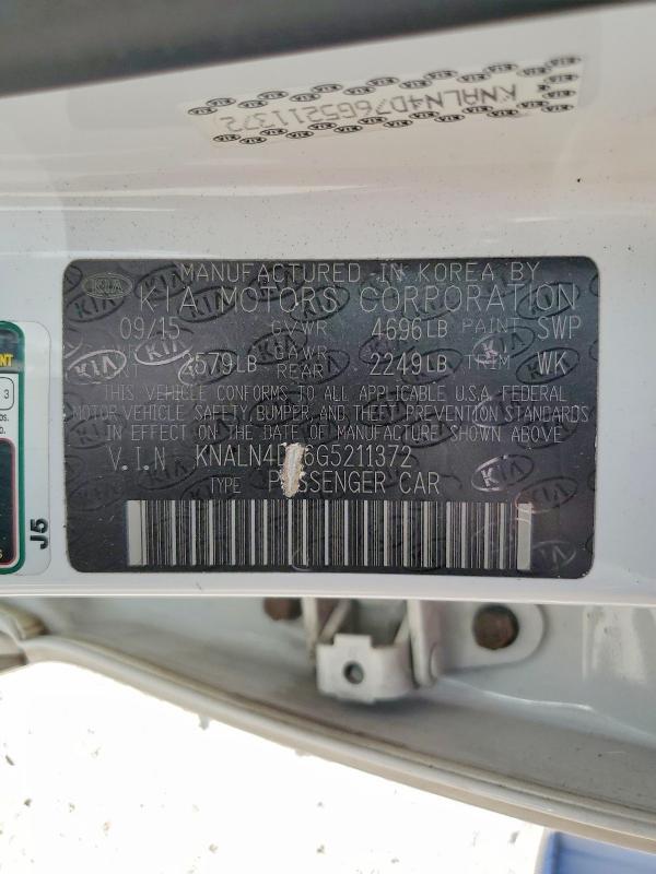 48670086 :رقم المزاد ، KNALN4D76G5211372 vin ، 2016 Kia Cadenza مزاد بيع