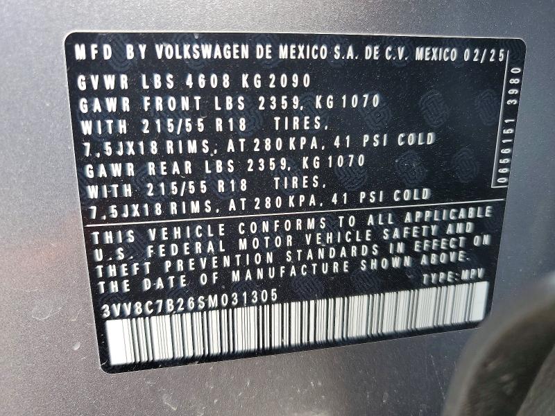 51506966 :رقم المزاد ، 3VV8C7B26SM031305 vin ، 2025 Volkswagen Taos مزاد بيع