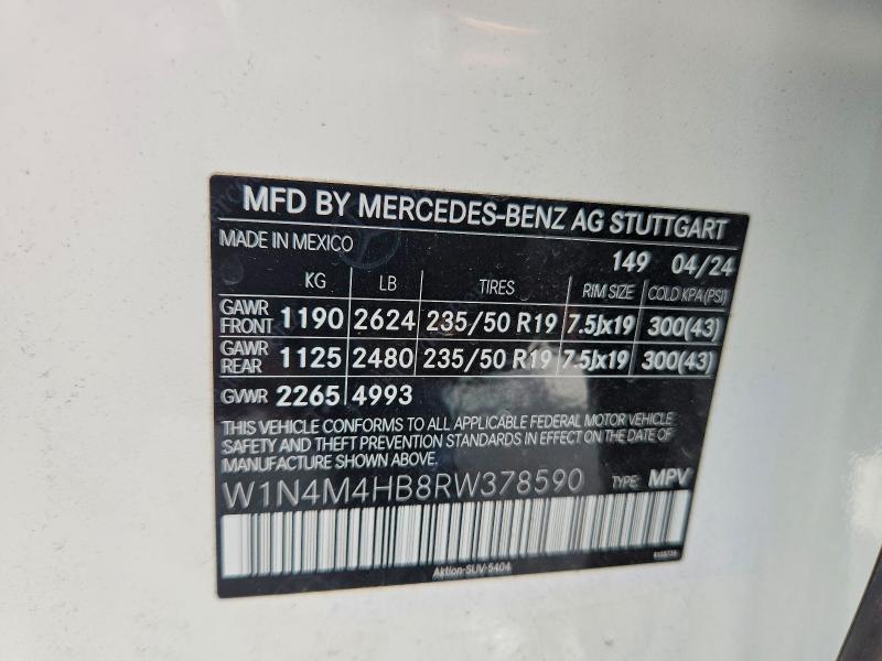 51075656 :رقم المزاد ، W1N4M4HB8RW378590 vin ، 2024 Mercedes-benz Glb مزاد بيع