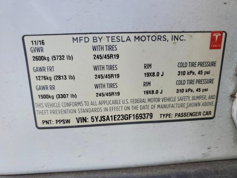 2016 Tesla Model S მანქანა იყიდება აუქციონზე, vin: 5YJSA1E23GF169379, აუქციონის ნომერი: 48497676
