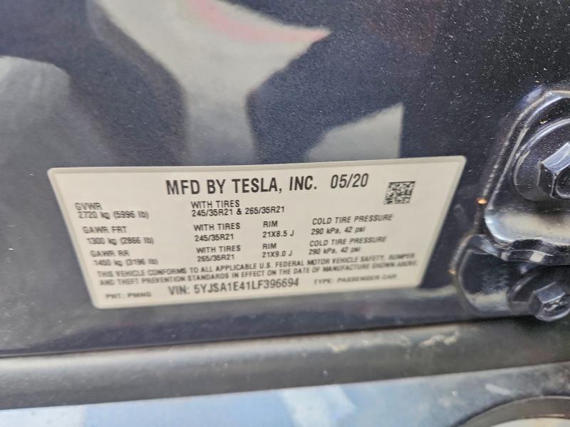 Продажа на аукционе авто 2020 Tesla Model S, vin: 5YJSA1E41LF396694, номер лота: 51022296