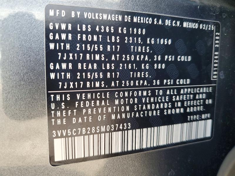 Aukcja sprzedaży 2025 Volkswagen Taos, vin: 3VV5C7B28SM037433, numer aukcji: 49109876