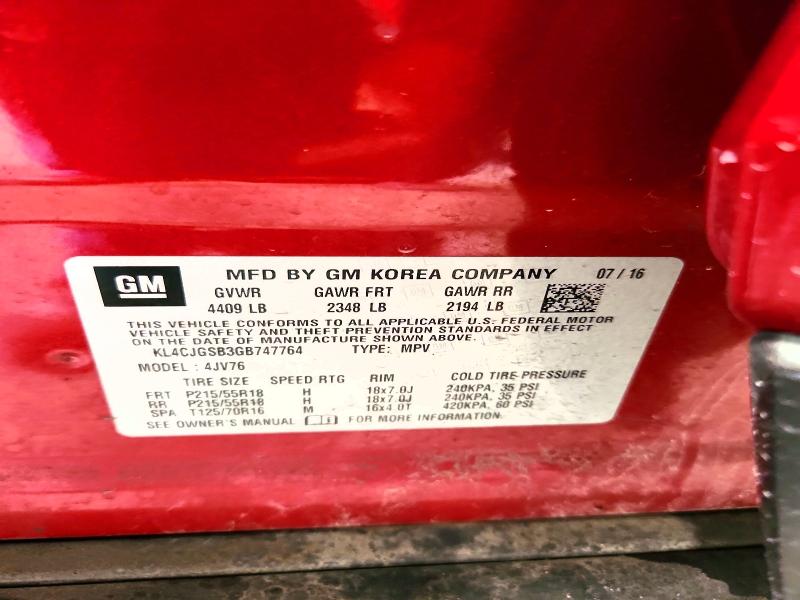 Продаж на аукціоні авто 2016 Buick Encore, vin: KL4CJGSB3GB747764, номер лоту: 51303896