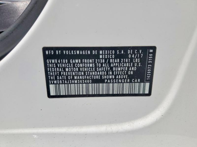 Продажа на аукционе авто 2017 Volkswagen Jetta, vin: 3VWDB7AJ3HM363460, номер лота: 51633486