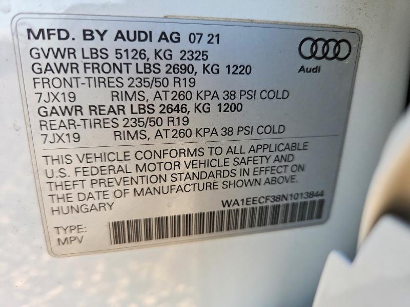 Aukcja sprzedaży 2022 Audi Q3, vin: WA1EECF38N1013844, numer aukcji: 49007436