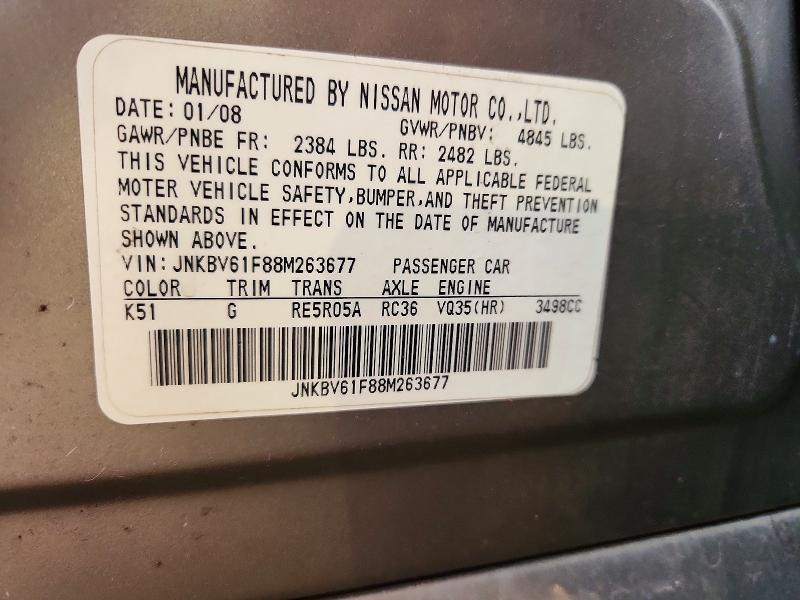 50625746 :رقم المزاد ، JNKBV61F88M263677 vin ، 2008 Infiniti G35 مزاد بيع