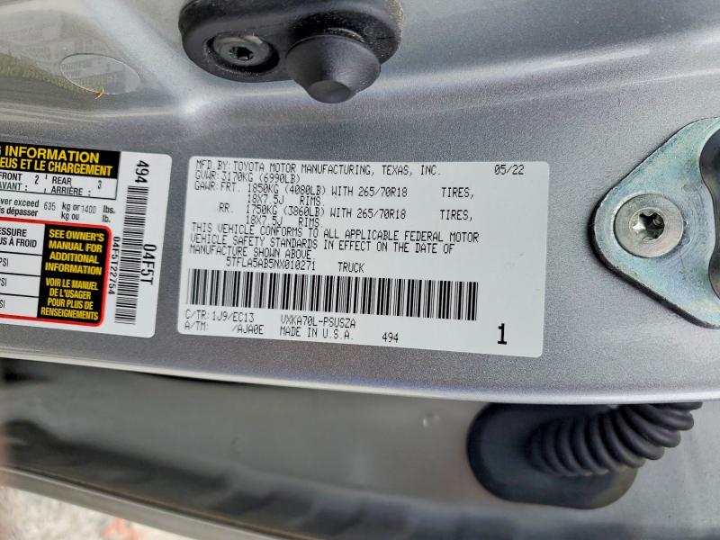 2022 Toyota Tundra მანქანა იყიდება აუქციონზე, vin: 5TFLA5AB5NX010271, აუქციონის ნომერი: 51017676