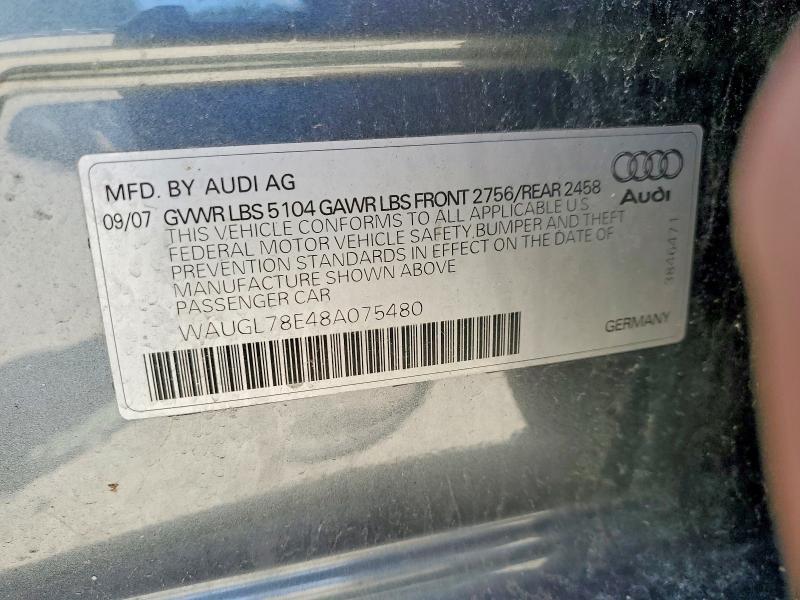 Aukcja sprzedaży 2008 Audi S4, vin: WAUGL78E48A075480, numer aukcji: 51170716