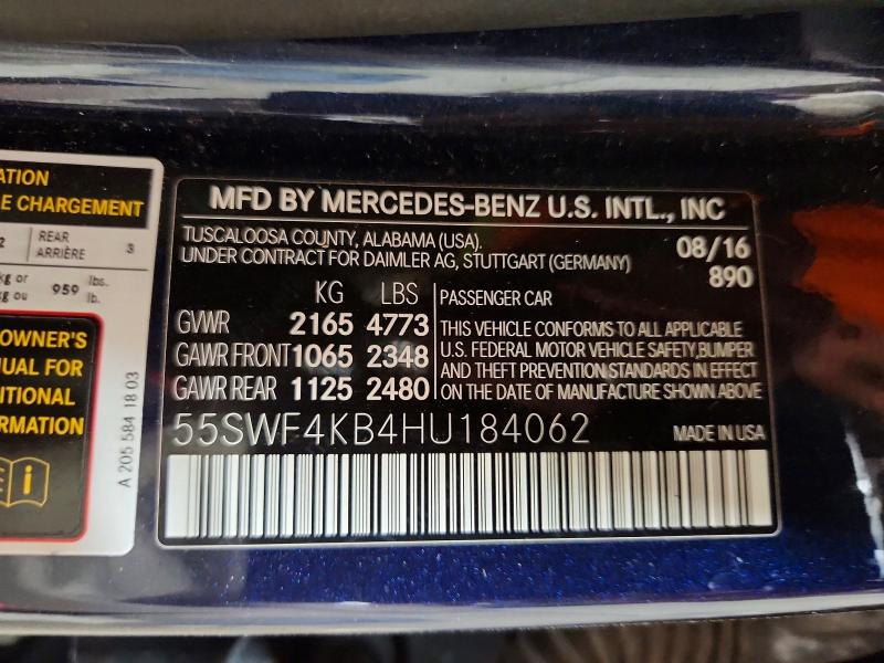 Aukcja sprzedaży 2017 Mercedes-benz C, vin: 55SWF4KB4HU184062, numer aukcji: 49433756