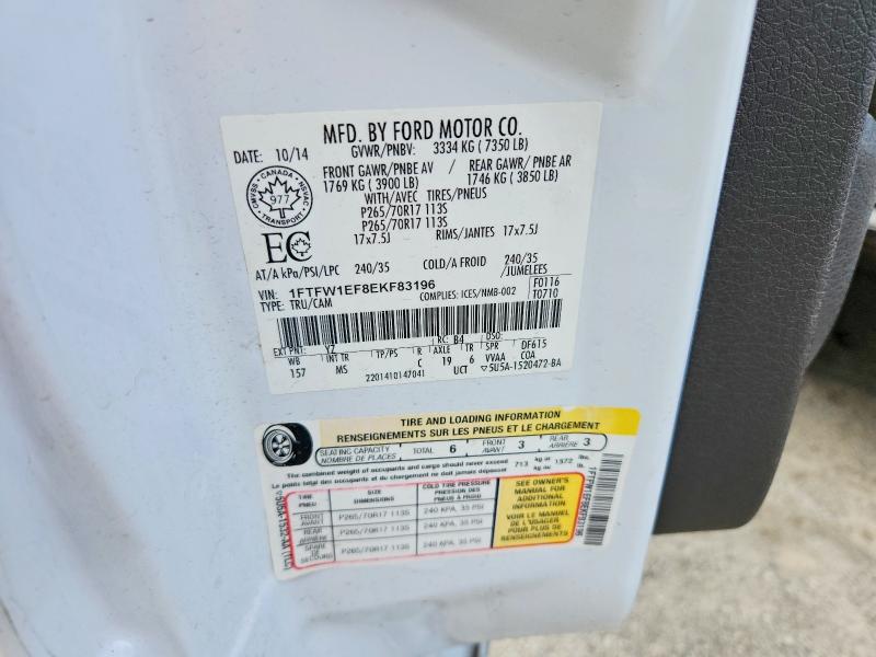 2014 Ford F150 მანქანა იყიდება აუქციონზე, vin: 1FTFW1EF8EKF83196, აუქციონის ნომერი: 50923406