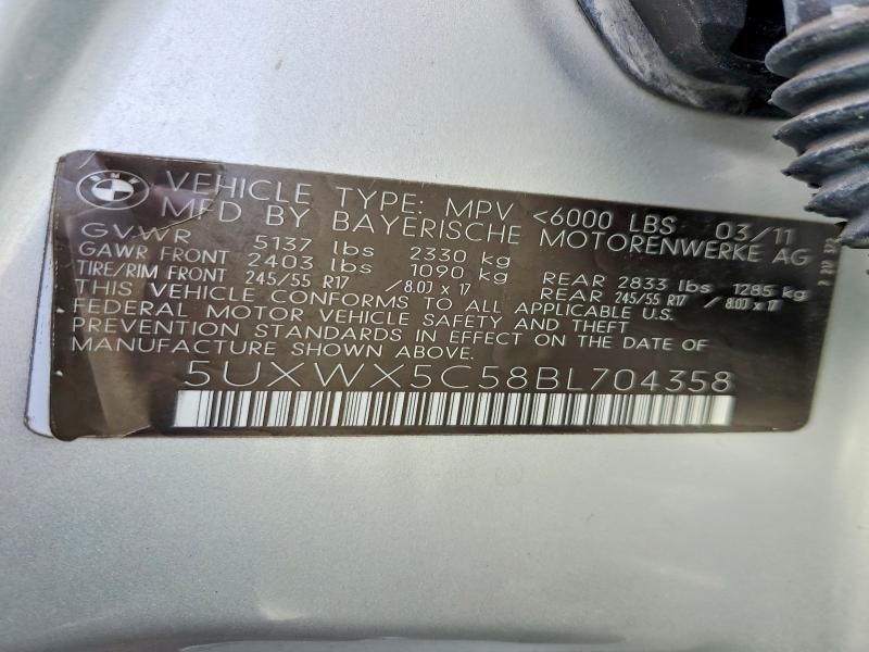 48616266 :رقم المزاد ، 5UXWX5C58BL704358 vin ، 2011 Bmw X3 مزاد بيع