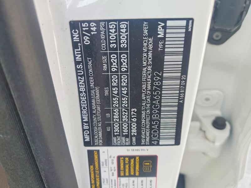 50775256 :رقم المزاد ، 4JGDA5JB9GA657892 vin ، 2016 Mercedes-benz Gle مزاد بيع