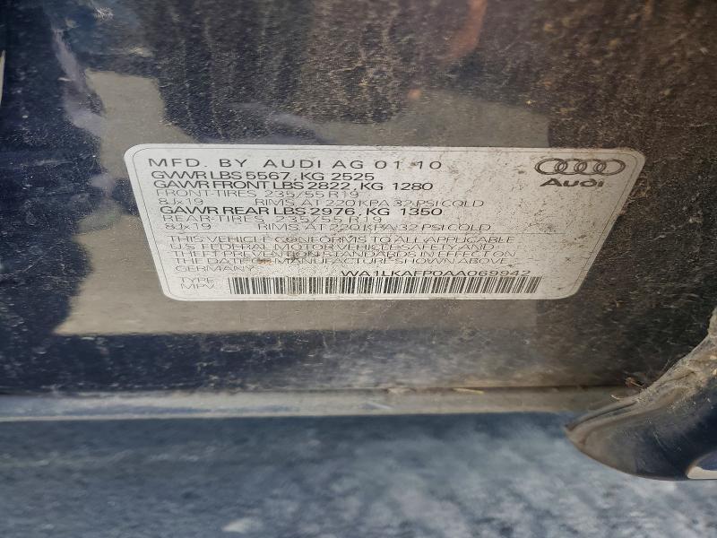 2010 Audi Q5 მანქანა იყიდება აუქციონზე, vin: WA1LKAFP0AA069942, აუქციონის ნომერი: 51377906