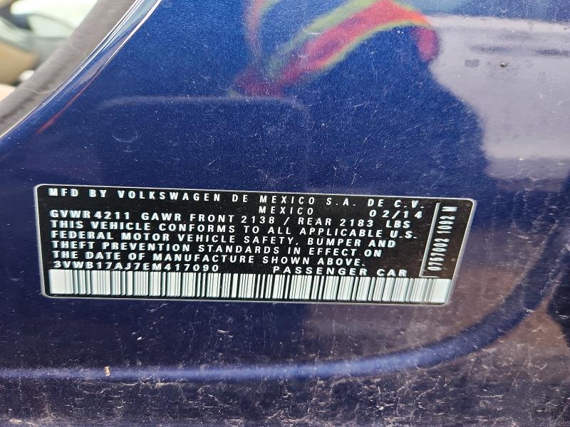51963866 :رقم المزاد ، 3VWB17AJ7EM417090 vin ، 2014 Volkswagen Jetta مزاد بيع