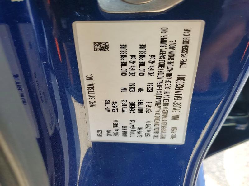 Продаж на аукціоні авто 2021 Tesla Model 3, vin: 5YJ3E1EA1MF030301, номер лоту: 50186886