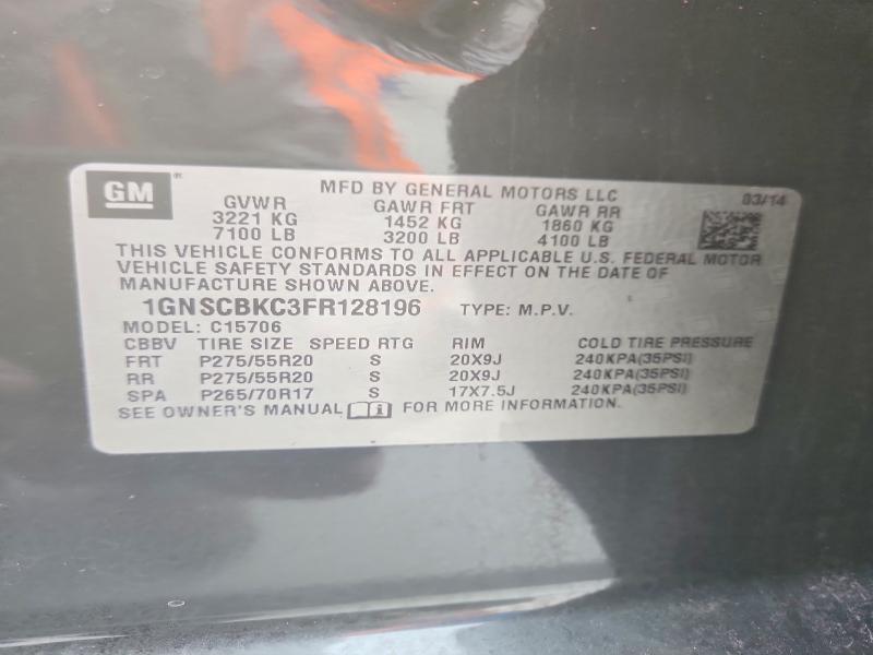 50070776 :رقم المزاد ، 1GNSCBKC3FR128196 vin ، 2015 Chevrolet Tahoe مزاد بيع