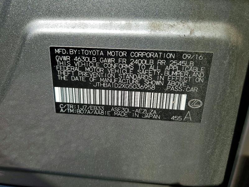 50928726 :رقم المزاد ، JTHBA1D2XG5036958 vin ، 2016 Lexus Is مزاد بيع