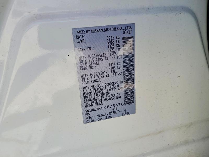 49264896 :رقم المزاد ، 5N1DR2MN4HC675476 vin ، 2017 Nissan Pathfinder مزاد بيع