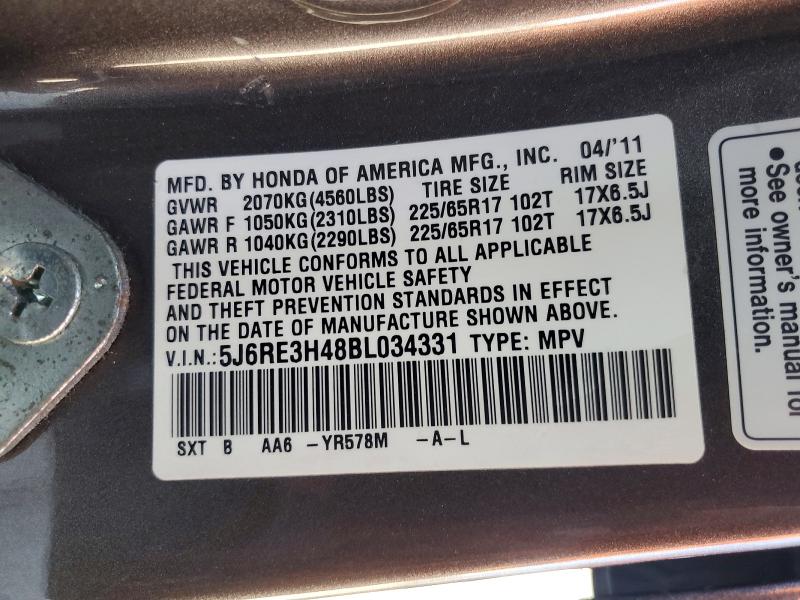 50300166 :رقم المزاد ، 5J6RE3H48BL034331 vin ، 2011 Honda Cr-v مزاد بيع