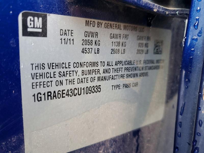 49475846 :رقم المزاد ، 1G1RA6E43CU109335 vin ، 2012 Chevrolet Volt مزاد بيع