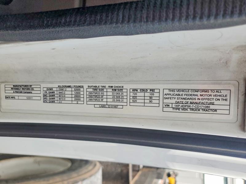 Продажа на аукционе авто 2012 Peterbilt 587, vin: 1XP4DP9X7CD171080, номер лота: 48627946