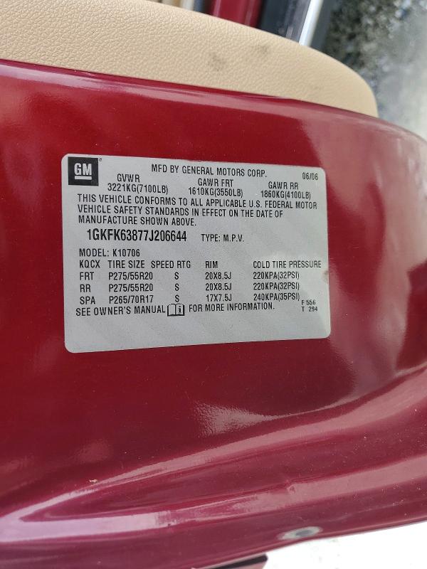51306766 :رقم المزاد ، 1GKFK63877J206644 vin ، 2007 Gmc Yukon مزاد بيع
