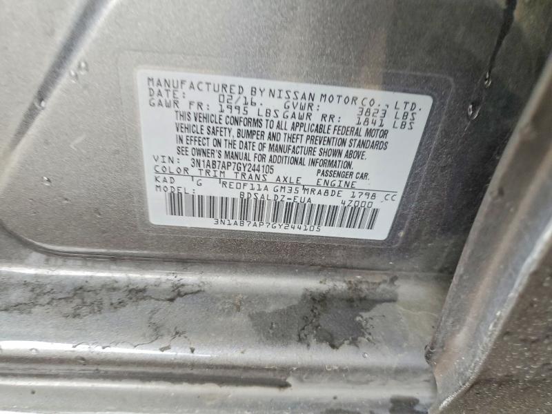 49560606 :رقم المزاد ، 3N1AB7AP7GY244105 vin ، 2016 Nissan Sentra مزاد بيع