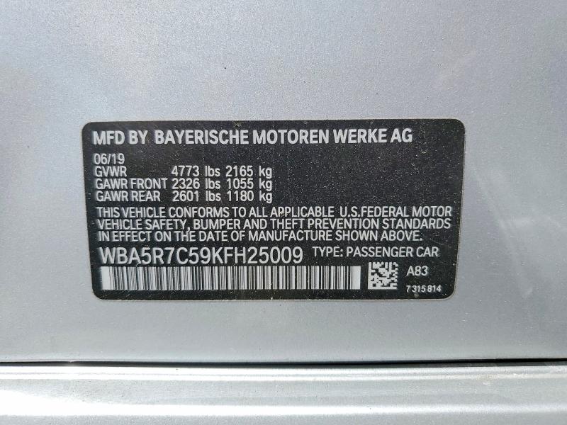 2019 Bmw 330xi მანქანა იყიდება აუქციონზე, vin: WBA5R7C59KFH25009, აუქციონის ნომერი: 49896916