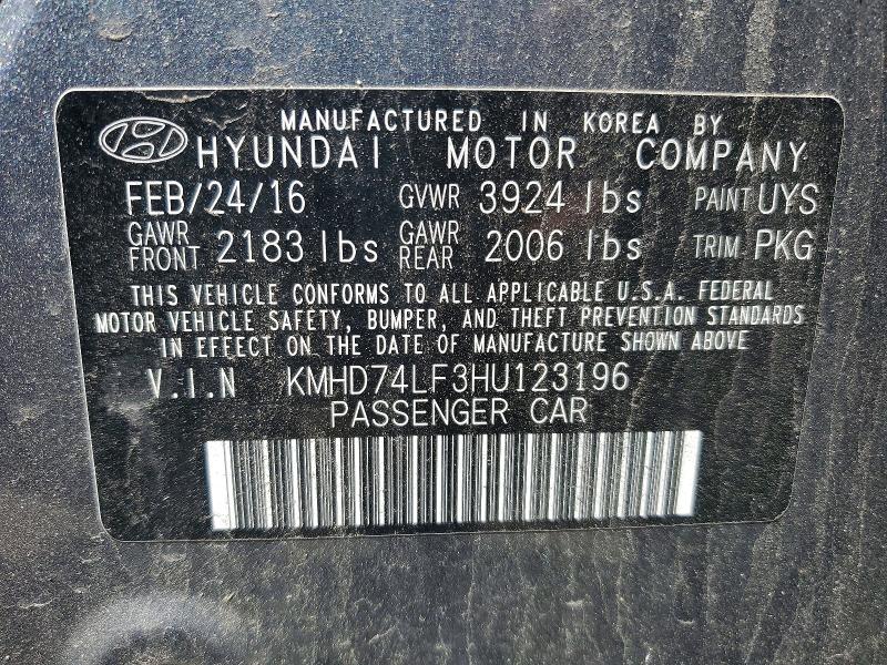 Aukcja sprzedaży 2017 Hyundai Elantra, vin: KMHD74LF3HU123196, numer aukcji: 50649616