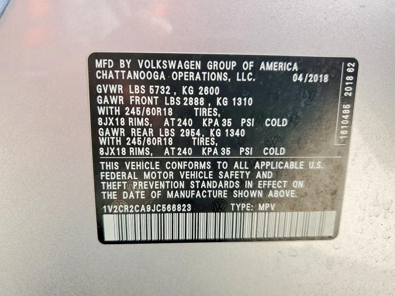 49493906 :رقم المزاد ، 1V2CR2CA9JC566823 vin ، 2018 Volkswagen Atlas مزاد بيع