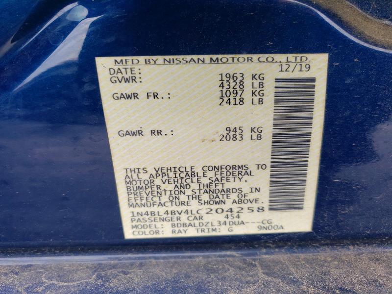 Продажа на аукционе авто 2020 Nissan Altima, vin: 1N4BL4BV4LC204258, номер лота: 48789076