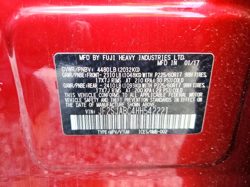 2017 Subaru Forester მანქანა იყიდება აუქციონზე, vin: JF2SJABC4HH542221, აუქციონის ნომერი: 49632876