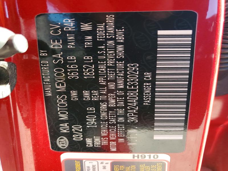 48525576 :رقم المزاد ، 3KPA24AD8LE330293 vin ، 2020 Kia Rio مزاد بيع