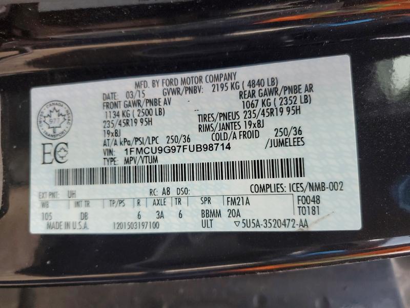49234106 :رقم المزاد ، 1FMCU9G97FUB98714 vin ، 2015 Ford Escape مزاد بيع