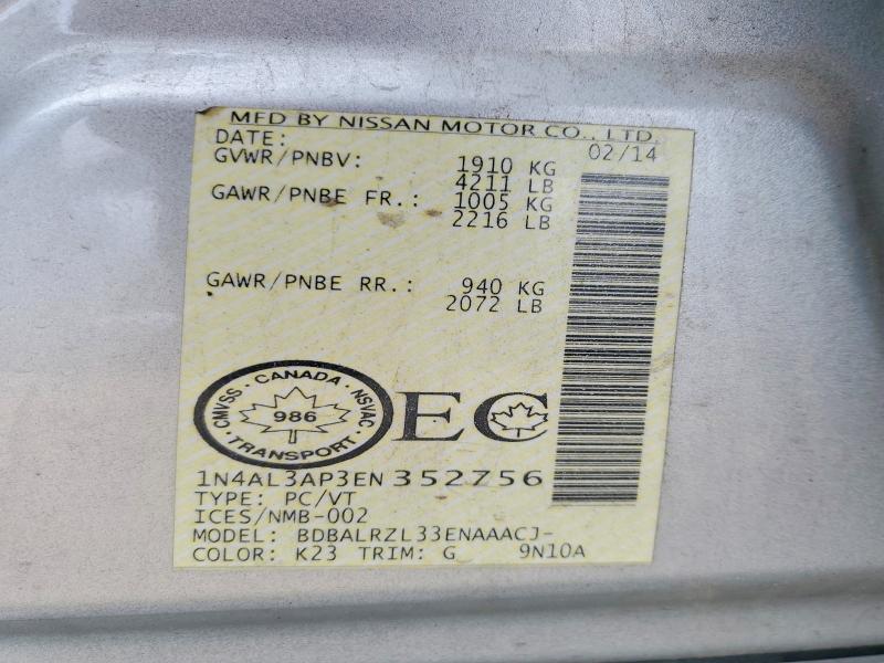 Продажа на аукционе авто 2014 Nissan Altima, vin: 1N4AL3AP3EN352756, номер лота: 51168716