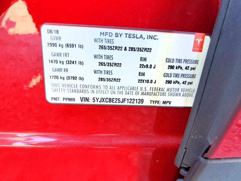 48927946 :رقم المزاد ، 5YJXCBE25JF122139 vin ، 2018 Tesla Model X مزاد بيع
