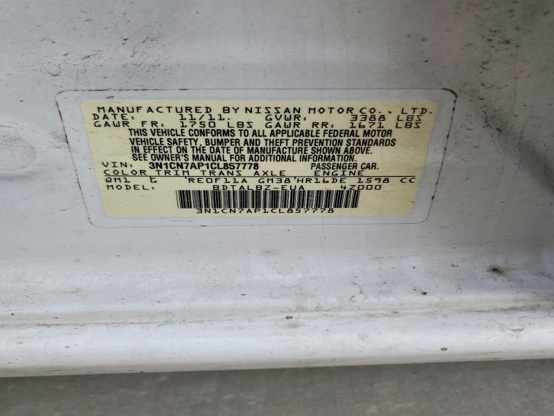 Aukcja sprzedaży 2012 Nissan Versa, vin: 3N1CN7AP1CL857778, numer aukcji: 49791576