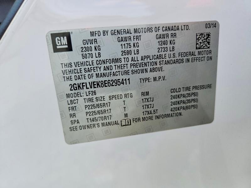 Aukcja sprzedaży 2014 Gmc Terrain, vin: 2GKFLVEK8E6295411, numer aukcji: 49593426