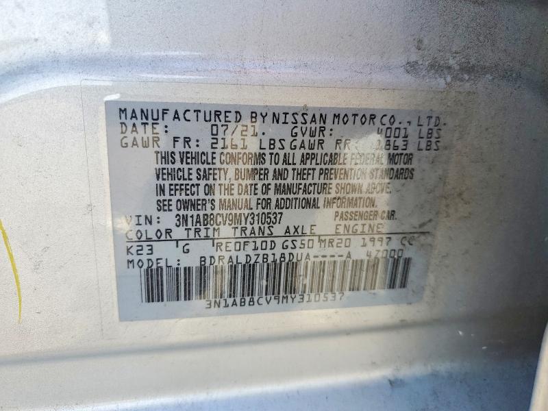 Aukcja sprzedaży 2021 Nissan Sentra, vin: 3N1AB8CV9MY310537, numer aukcji: 48260266