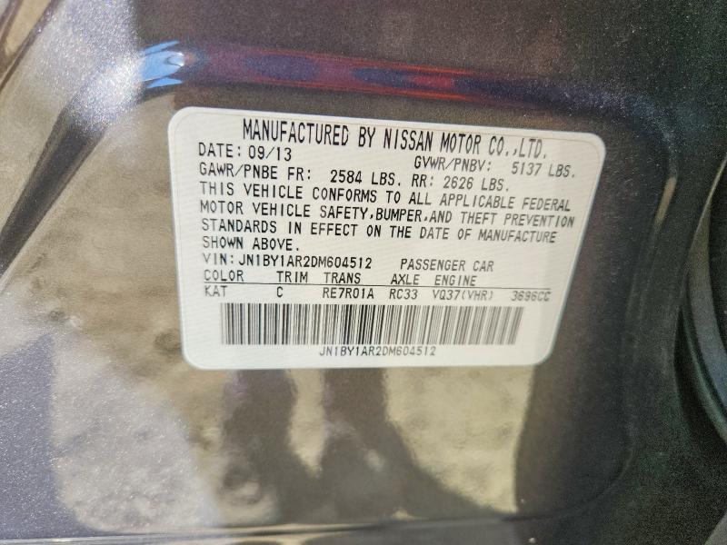 2013 Infiniti M37 მანქანა იყიდება აუქციონზე, vin: JN1BY1AR2DM604512, აუქციონის ნომერი: 49333296
