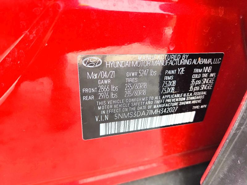 49591736 :رقم المزاد ، 5NMS3DAJ1MH342027 vin ، 2021 Hyundai Santa Fe مزاد بيع